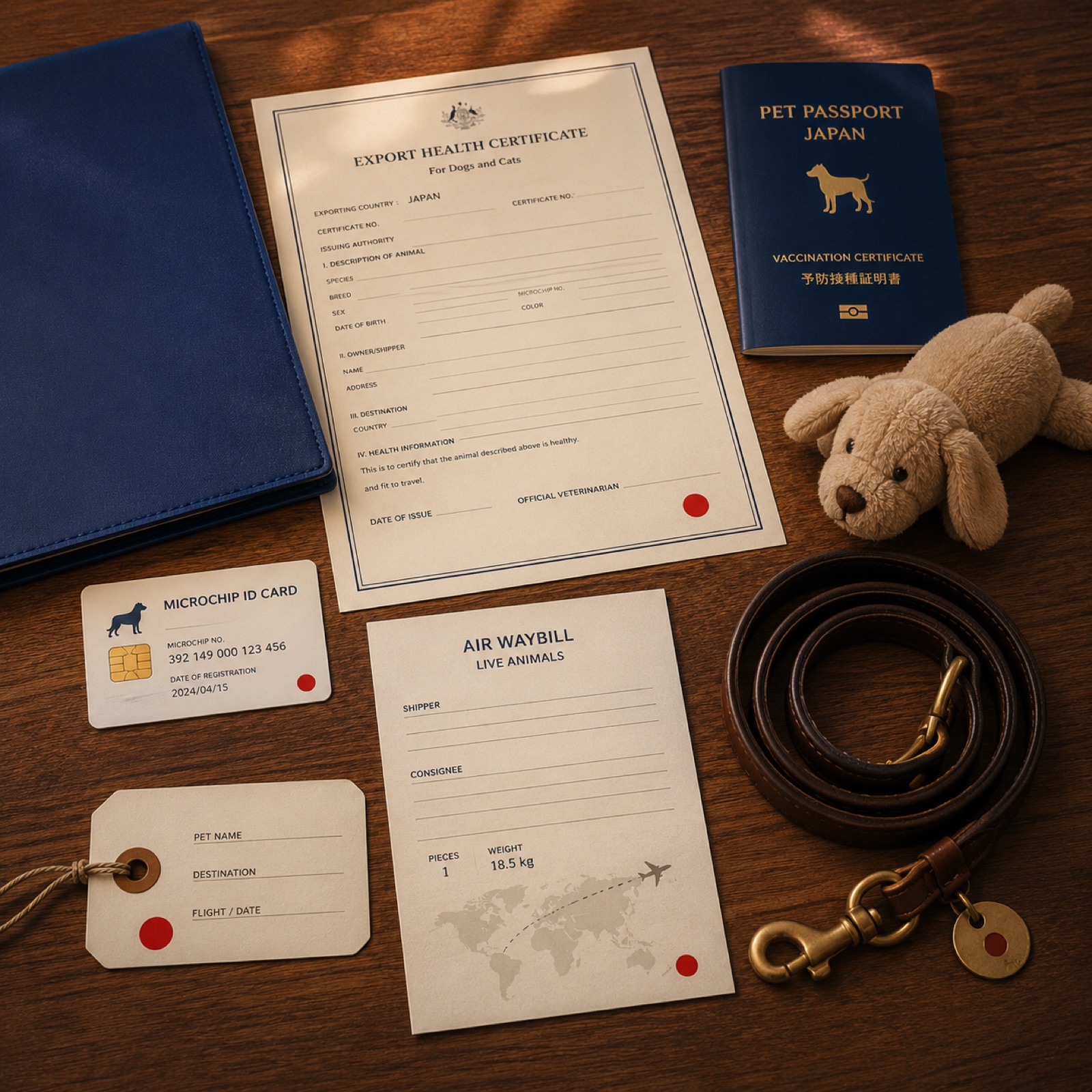 The scene of someone laying out all the documents needed for travel preparations on a table to check that nothing is missing or included in excess