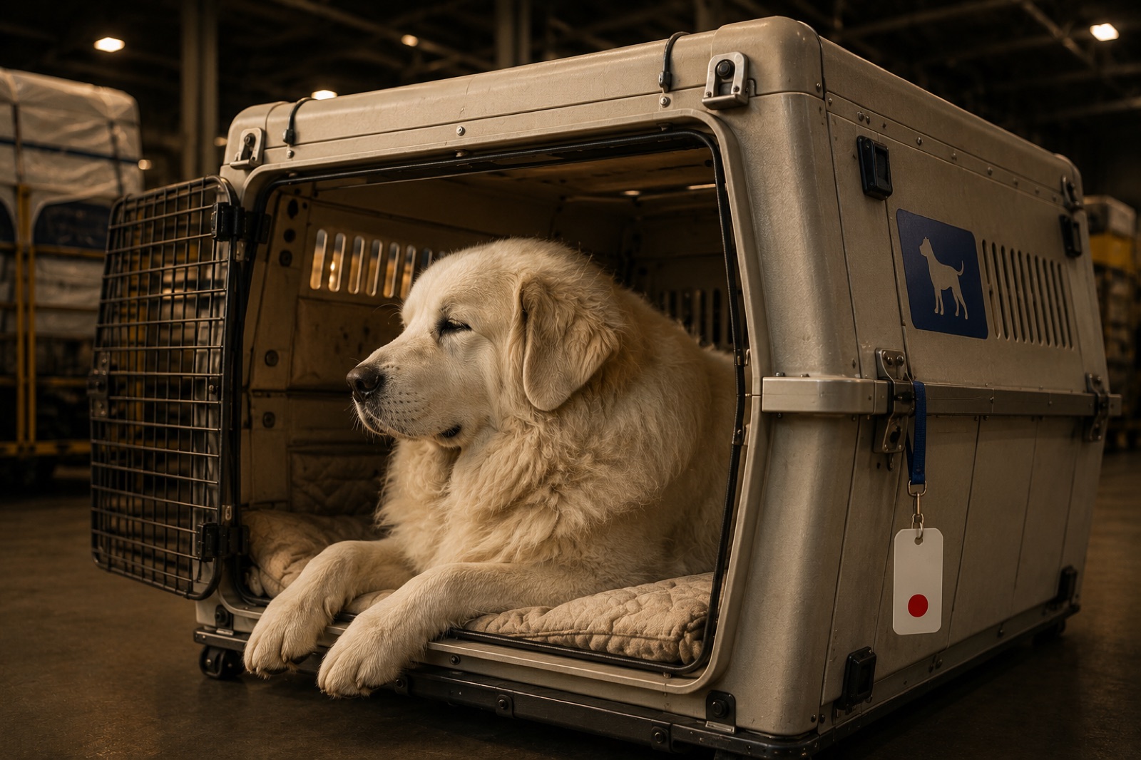 大型犬の搬送に向けた特別なハンドリングのようす