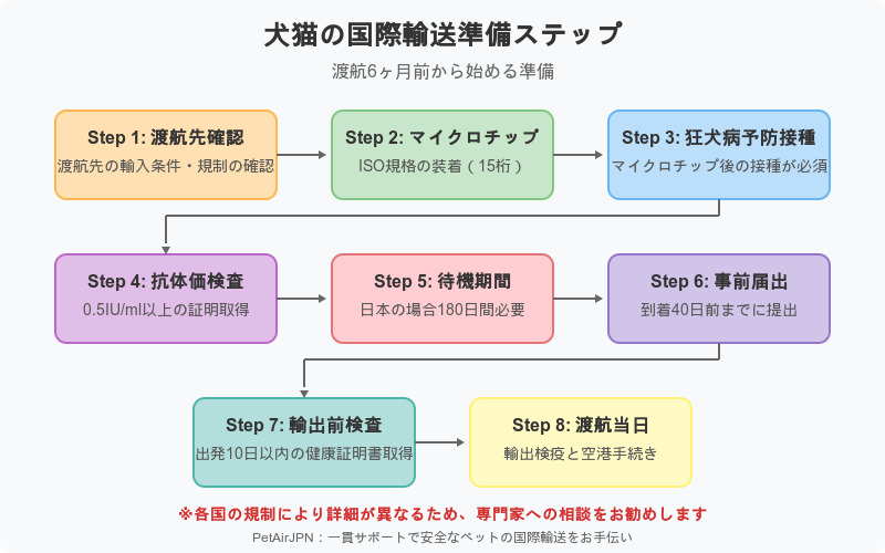 ペットとの海外渡航準備フローチャート